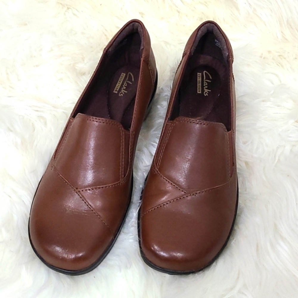 Clarks Bendables May‎ Ivy Brown Leather Comfort Clog Mocasín Sz 7M
